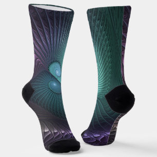 Two Spirals Colourful Modern Abstract Fractal Art Socks