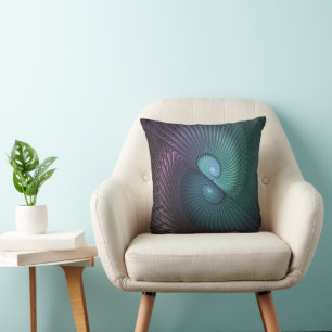 Two Spirals Colourful Modern Abstract Fractal Art Throw Pillow