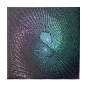 Two Spirals Colourful Modern Abstract Fractal Art Tile
