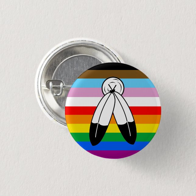 Two-Spirit LGBTQ+ Progress Pride Flag 1 Inch Round Button (Front & Back)
