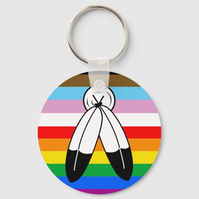 Two-Spirit LGBTQ+ Progress Pride Flag Keychain (Front)