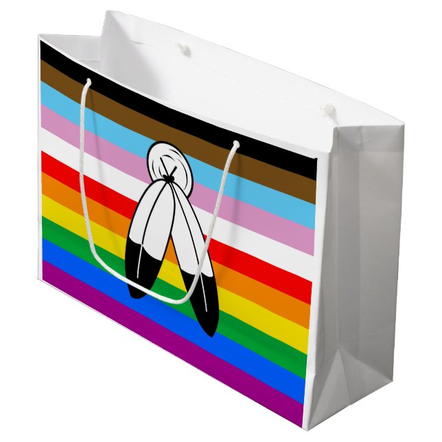 Two-Spirit LGBTQ+ Progress Pride Flag Large Gift Bag (Front Angled)