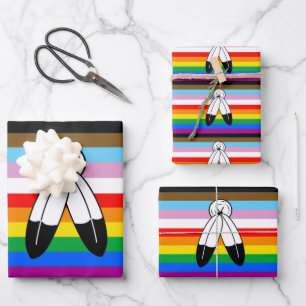 Two-Spirit LGBTQ+ Progress Pride Flag Wrapping Paper Sheet