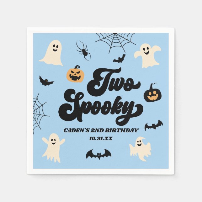Two Spooky Blue Halloween 2nd Birthday Party Napkin (Front)