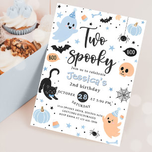 TWO spooky Blue Halloween Birthday Party Invitation