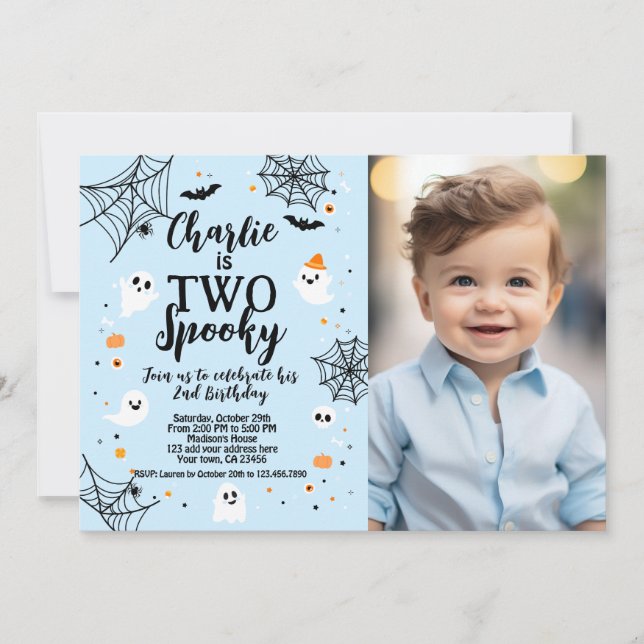 Two Spooky Blue Halloween Invite with Photo (Front)