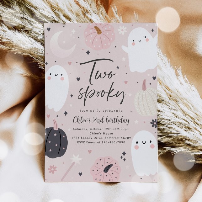 Two Spooky Boho Halloween Ghost 2nd Birthday Party Invitation (Creator Uploaded)