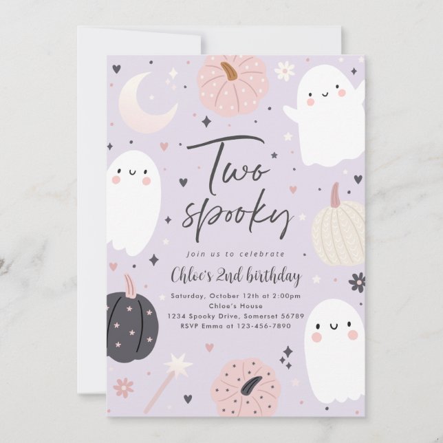 Two Spooky Boho Halloween Ghost 2nd Birthday Party Invitation (Front)