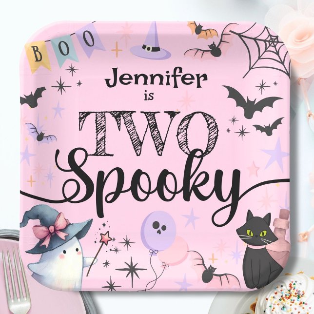 TWO Spooky Cute Ghost Pink Halloween 2nd Birthday Paper Plate (Creator Uploaded)