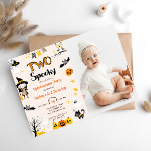 Two Spooky Cute Halloween 2nd Birthday Photo Invitation