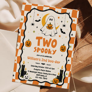 Two Spooky Cute Halloween Ghost 2nd Birthday Invitation