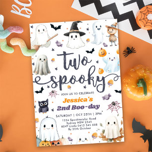 Two Spooky Cute Halloween Ghost 2nd Birthday Party Invitation