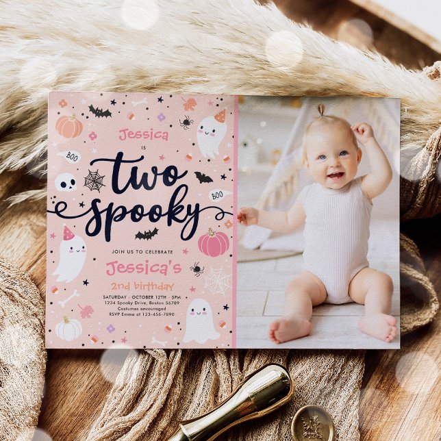 Two Spooky Cute Halloween Ghost 2nd Birthday Party Invitation (Creator Uploaded)
