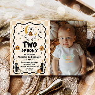 Two Spooky Cute Halloween Ghost 2nd Birthday Photo Invitation