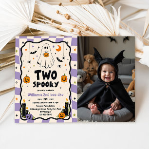 Two Spooky Cute Halloween Ghost 2nd Birthday Photo Invitation