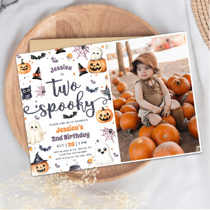 Two Spooky Cute Halloween Ghost 2nd Birthday Photo Invitation