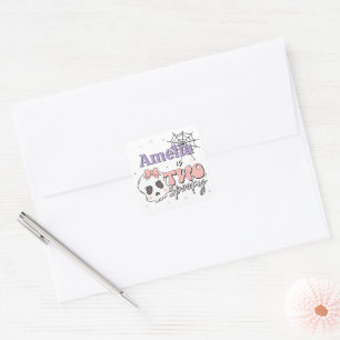 Two Spooky Cute Pink Halloween Birthday Party Square Sticker