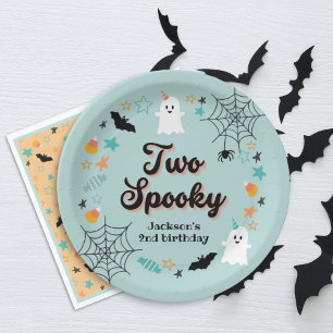 Two Spooky Gender Neutral Halloween Birthday Party Paper Plate