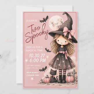 Two Spooky Girl 2nd Birthday Halloween Invitation