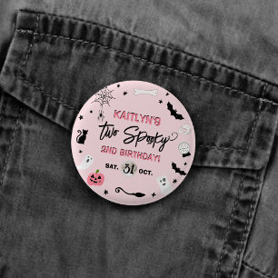 Two Spooky! Girls Halloween 2nd Birthday Party 1 Inch Round Button