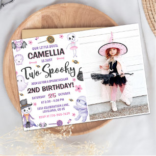 Two Spooky Girls Halloween 2nd Birthday Photo Invitation