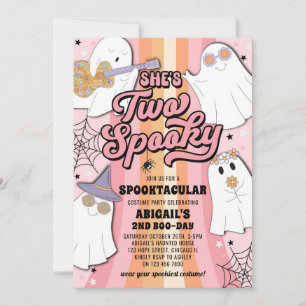 Two Spooky Groovy Halloween 2nd Birthday Party Invitation
