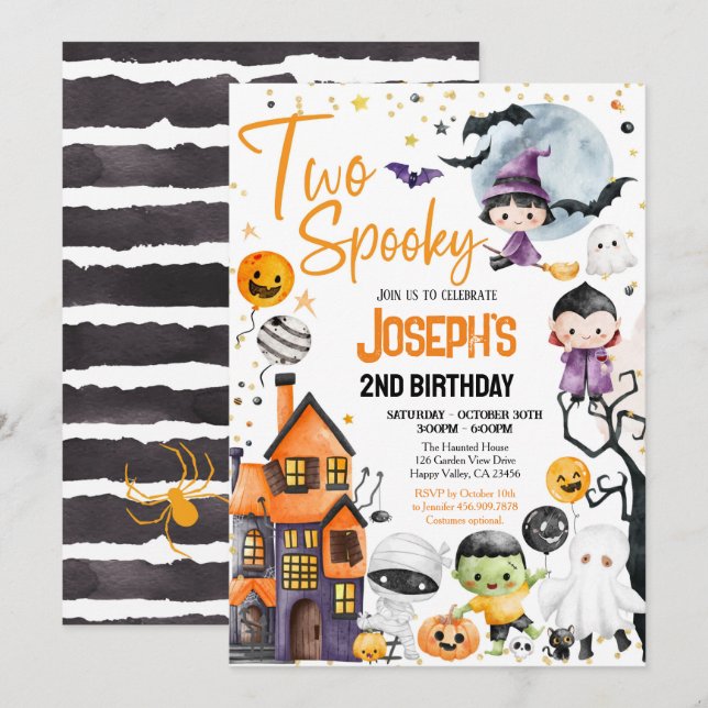 Two Spooky Halloween 2nd Birthday Costume Party Invitation (Front/Back)