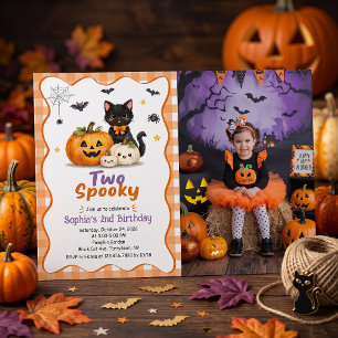 Two Spooky Halloween 2nd Birthday Invitation Photo
