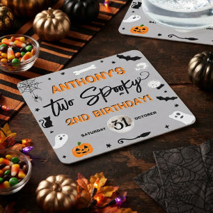 Two Spooky! Halloween 2nd Birthday Party Square Paper Coaster