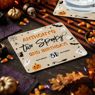 Two Spooky! Halloween 2nd Birthday Party Square Paper Coaster