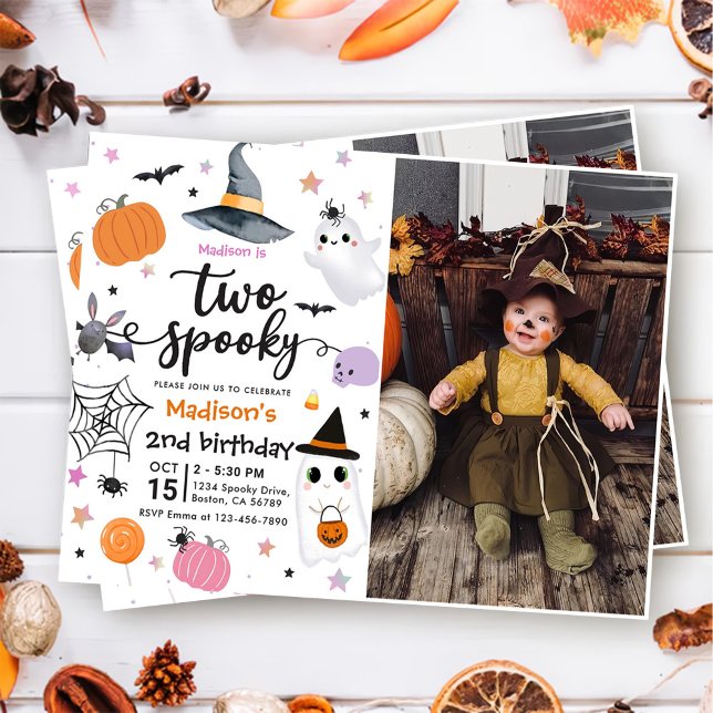 Two Spooky Halloween 2nd Birthday Photo Invitation (Creator Uploaded)