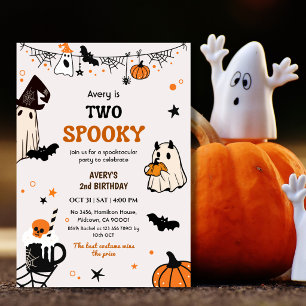 Two Spooky Halloween Birthday Ghost Whimsical Cute Invitation