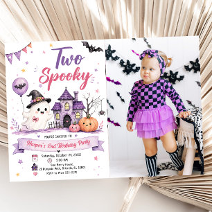 Two Spooky Halloween Birthday Party Photo Invitation