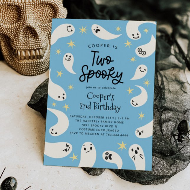 Two Spooky Halloween Blue Ghost Birthday Invitation (Creator Uploaded)