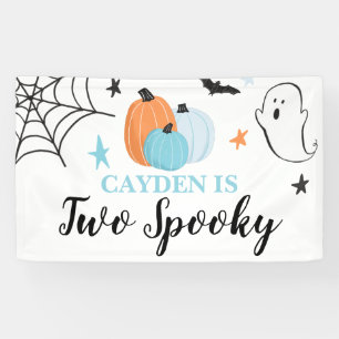 Two Spooky Halloween blue pumpkins 2nd Birthday Banner