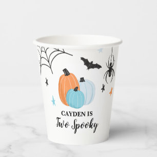 Two Spooky Halloween blue Pumpkins Birthday Paper  Cups