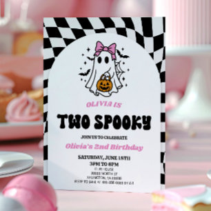 Two Spooky Halloween Bow Ghost 2nd Birthday Party Invitation