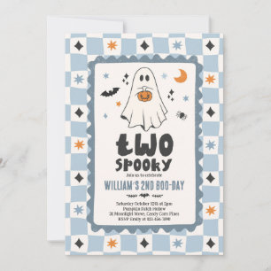 Two Spooky Halloween Boy Ghost 2nd Birthday Party Invitation