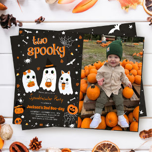Two Spooky Halloween Cute Ghost 2nd Birthday  Invitation