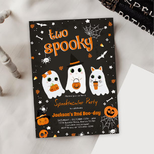 Two Spooky Halloween Cute Ghost 2nd Birthday  Invitation