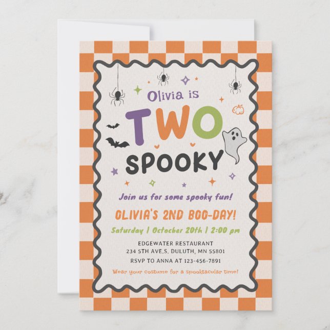 Two Spooky Halloween Ghost 2nd Birthday Invitation (Front)