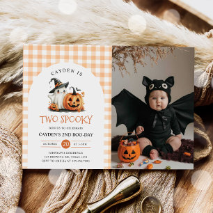 Two Spooky Halloween Ghost 2nd Birthday Photo Invitation