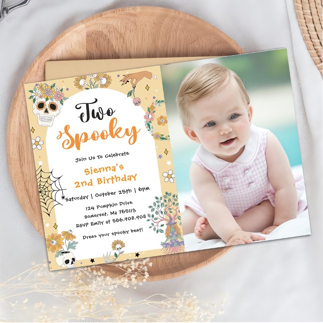 Two Spooky Halloween Ghost 2nd Birthday Photo Invitation (Creator Uploaded)