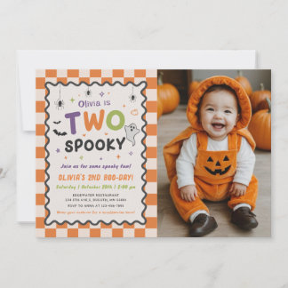 Two Spooky Halloween Ghost 2nd Birthday Photo Invitation