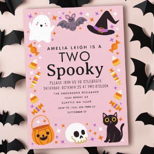 Two Spooky Halloween Girls 2nd Birthday Invitation