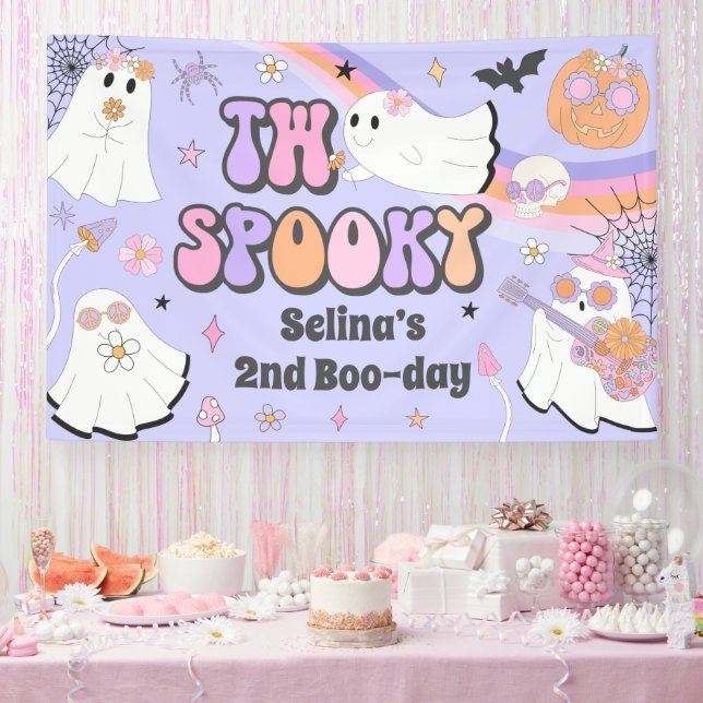 Two Spooky Halloween Groovy Ghost 2nd Birthday Banner (Party)