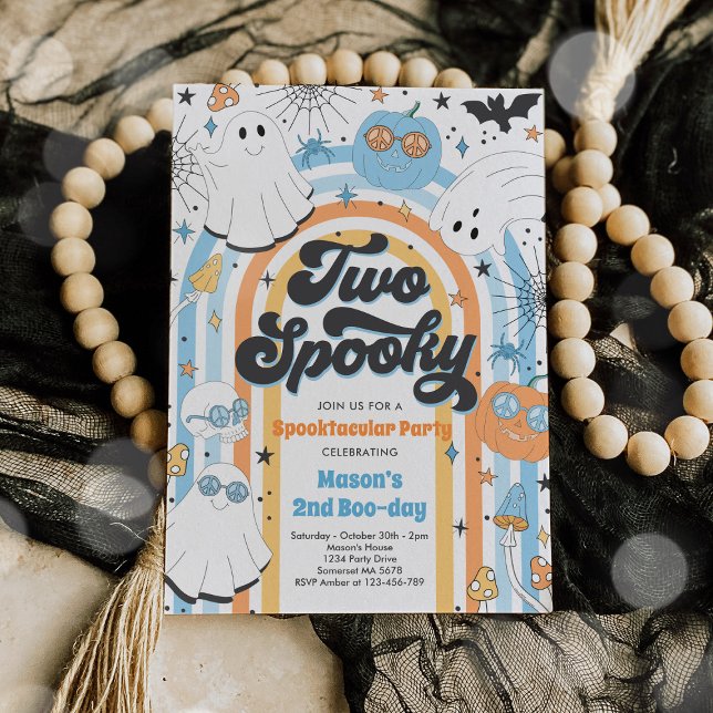Two Spooky Halloween Groovy Ghost 2nd Birthday Invitation (Creator Uploaded)