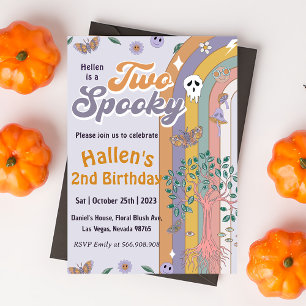 Two Spooky Halloween Groovy Rainbow Birthday Party Invitation