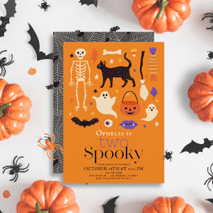 Two Spooky Halloween Motifs Orange 2nd Birthday Invitation