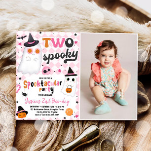 Two Spooky Halloween Pink Cute Ghost 2nd Birthday  Invitation
